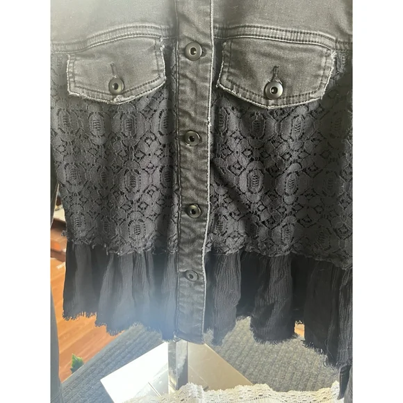 Free People Multi Textured Jacket Womens Size 2 Distressed Button Up GUC - Picture 7 of 16